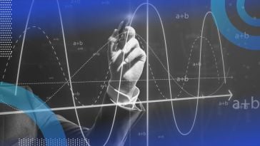 A person drawing a cosine wave on a digital graph.