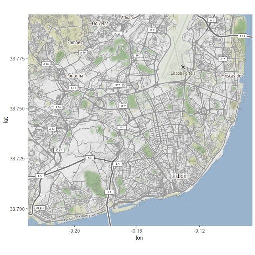 Map of lisbon in ggmap