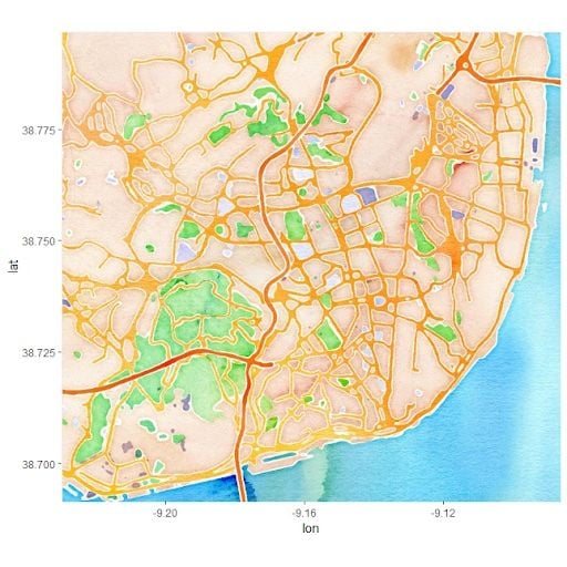 Lisbon watercolor map