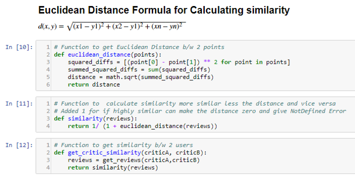 recommendation system machine learning Euclidean Distance