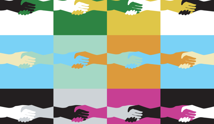 A grid of handshakes in different colors, channel sales strategy