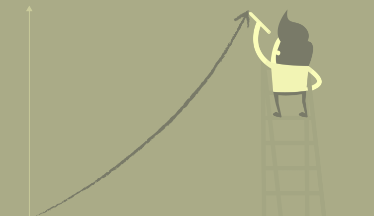 A yellow-toned image of a cartoon figure on a ladder drawing a line in an upward motion. /founders-entrepreneurship/startup-to-scale-up-3-areas-success