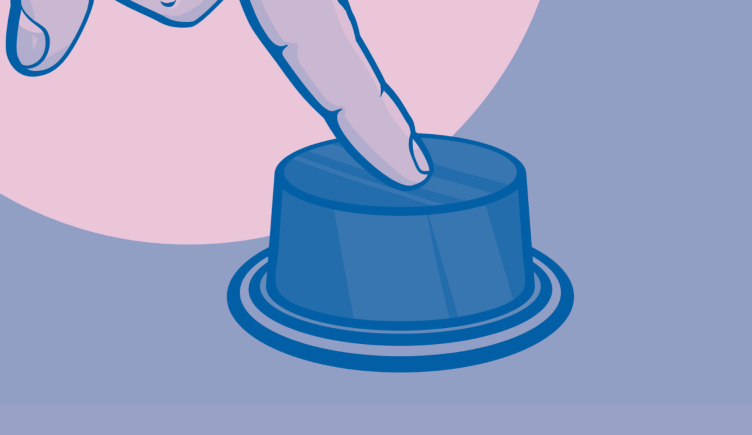 Drawing of a person pressing a button, push buttons design