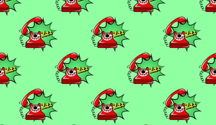 Pattern of cartoon red telephones ringing on a green background, Cold Calling Illustration