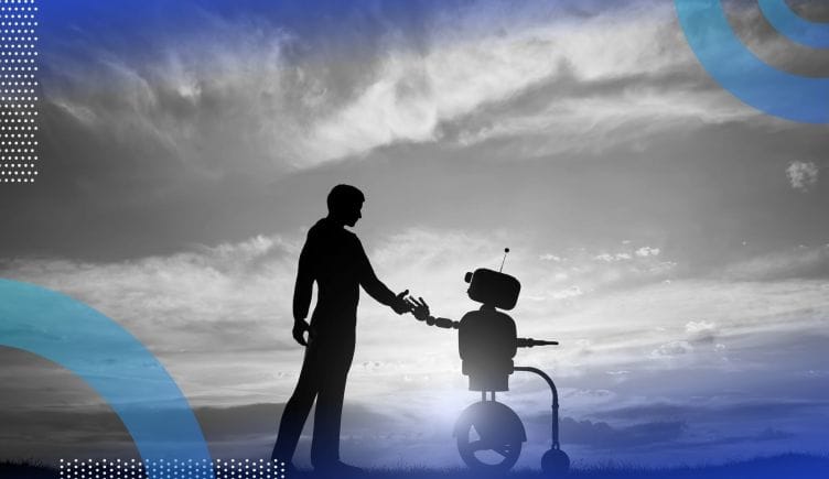 A person shakes hands with a friendly robot
