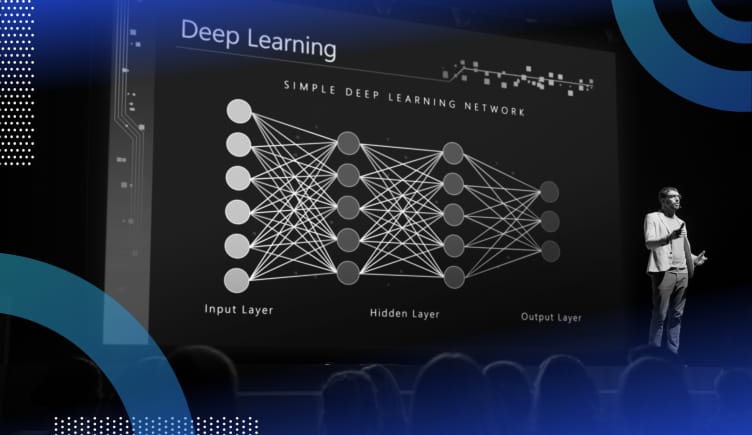 a person displaying a presentation of a deep learning structure