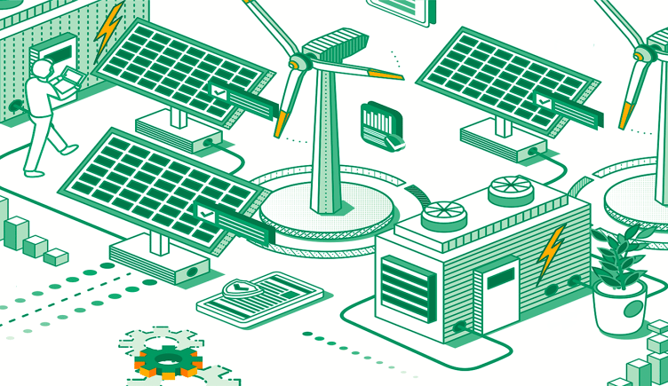 illustration of solar panels and windmills