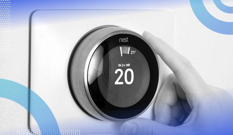 A hand adjusts a smart thermostat to 20 degrees. /design-ux/design-problems-precision