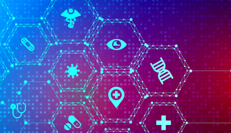 healthcare icons in hexagons