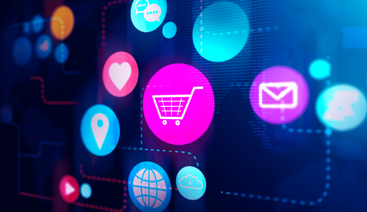 A group of icons including a shopping cart, location marker, globe, and data representing the different metrics measured by customer data platforms.