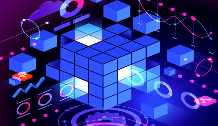 A blockchain cube being maintained and monitored by a blockchain platform.