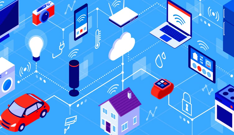 A pattern of IoT devices connected to each other.
