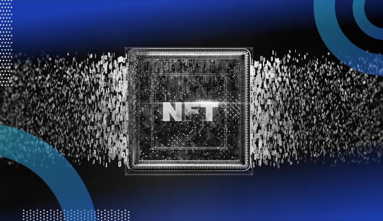 A picture frame with NFT written inside dissolves into 1s and 0s of binary code. /blockchain/nfts-are-art