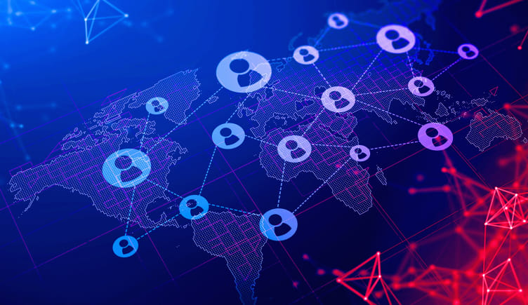 A decentralized autonomous organization spread across a global map.