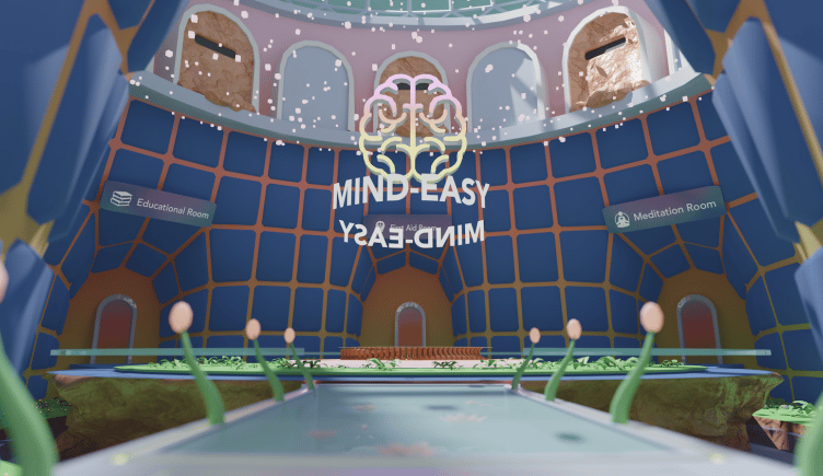 The interior of Mind-Easy’s mental health clinic in Decentraland.
