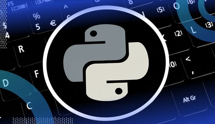 The python logo over a keyboard.