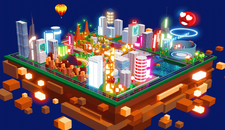 A city created in the metaverse filled with metaverse companies. 