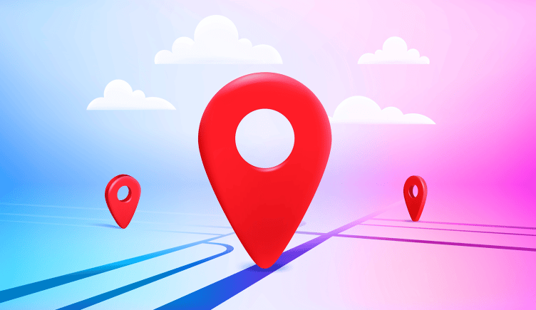 A large GPS app icon on a digital map.