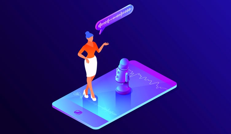 An AI voice assistant stanting on a mobile device depicted as a woman.