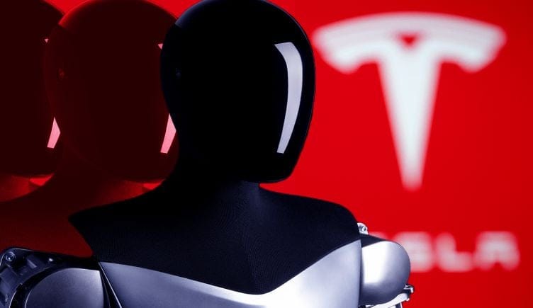 A headshot of the Tesla Robot Optimus.