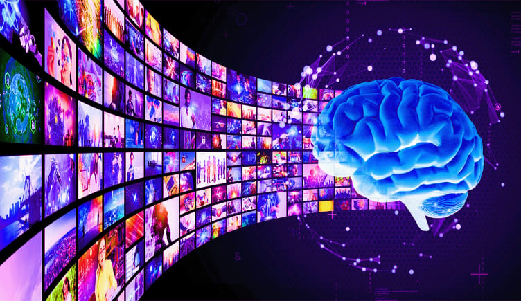 An AI brain generating video content.