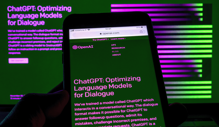 The ChatGPT website displayed on a mobile device and desktop computer.