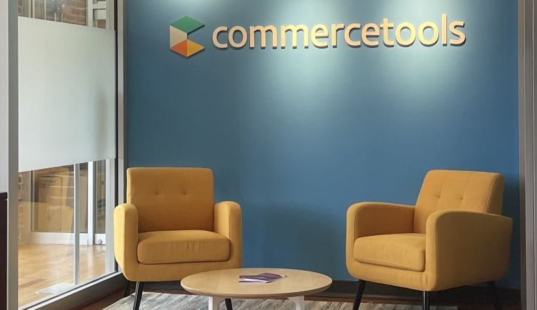 photo of commercetools office lobby with chairs and logo