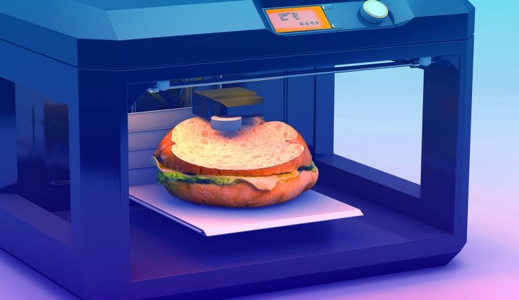 A 3D Printed Sandwich being printed in a 3D food printer.