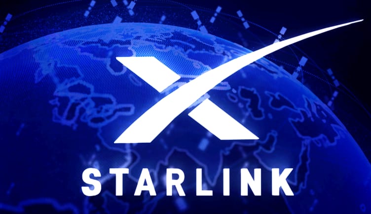 The Starlink logo with an illustration of satellites surrounding the earth.