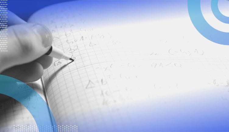 A closeup of a person working on math in a notebook with a pencil