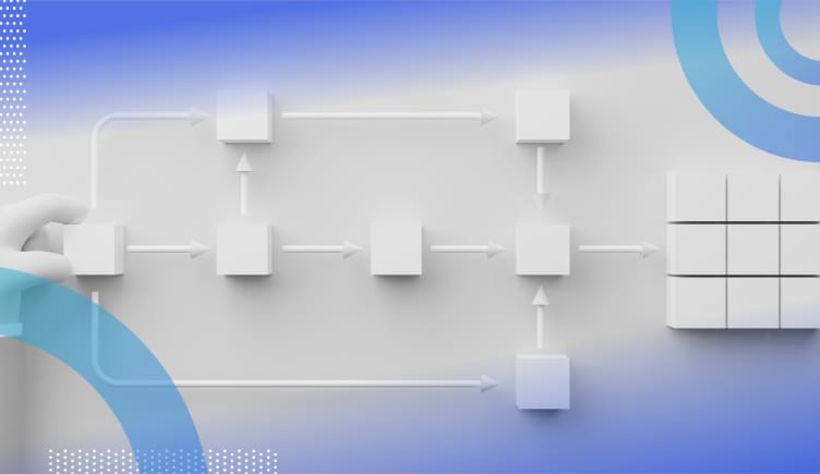 process mining conceptual image of individual blocks in a process flow chart type of relationship that leads to a larger ordered square of nine blocks