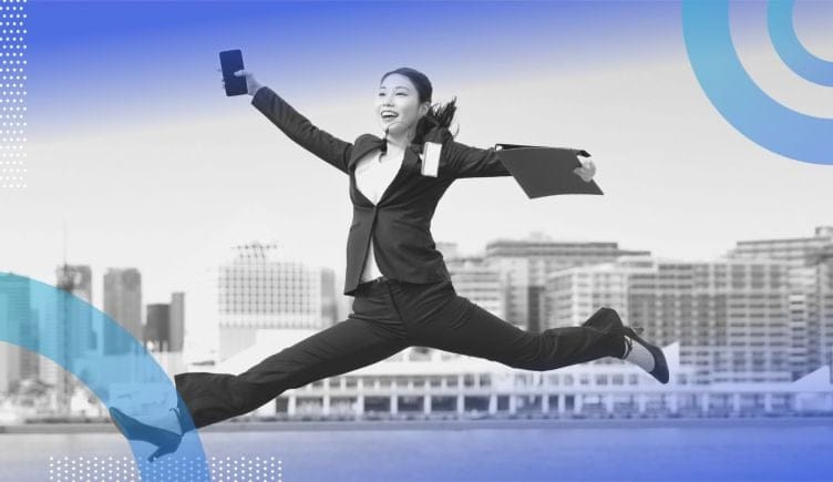 A woman jumping in the air. Bounce back from being fired by taking care of yourself and not rushing into another job.