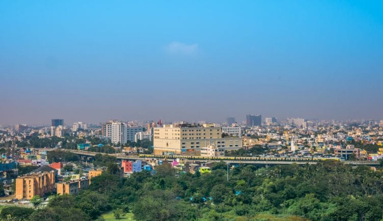 A panoramic view of the Chennai, India skyline.