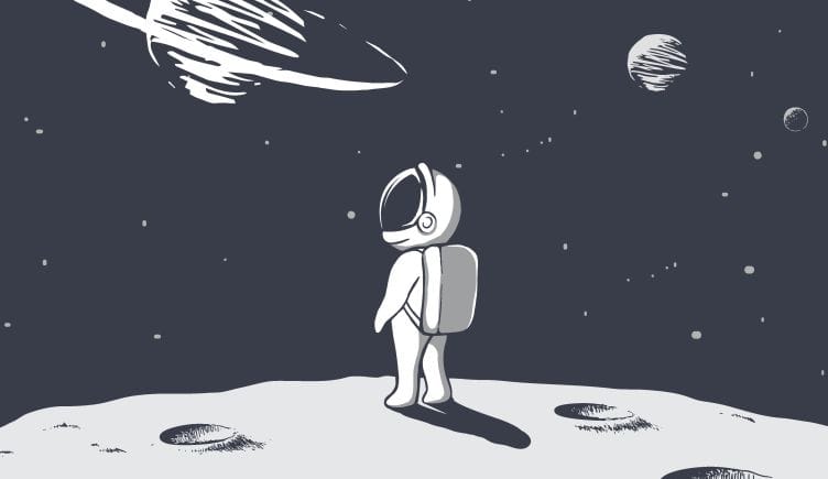 An illustration of an astronaut looking into space.