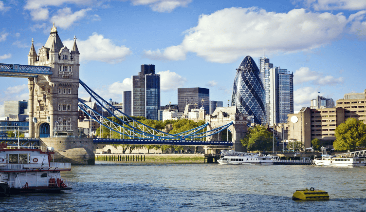 Financial District of London and the Tower Bridge
