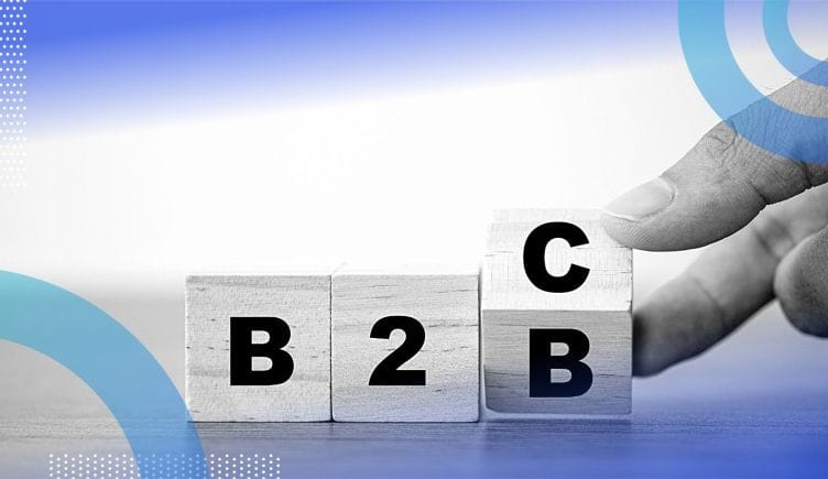 Blocks reading B2B, with a hand changing the last B to C.