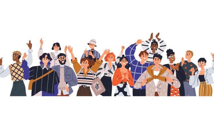 Illustration of diverse people cheering