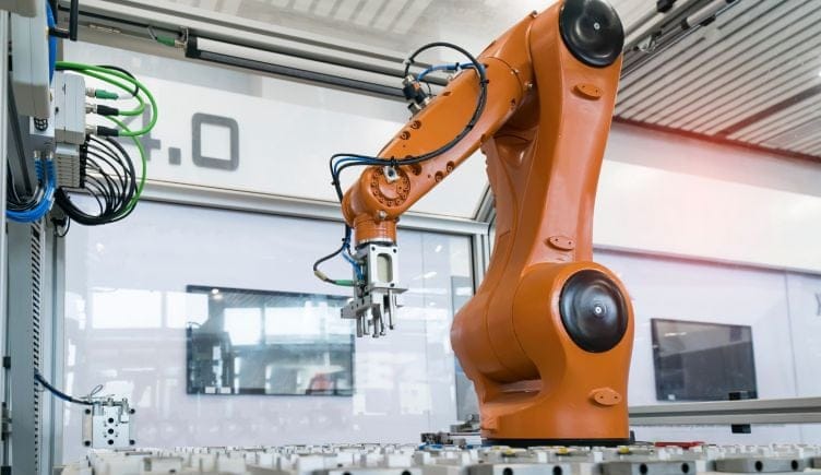 industrial robot working on an assembly line
