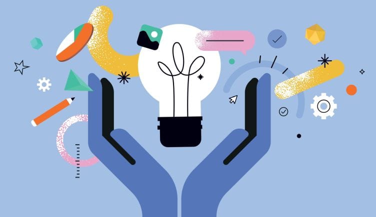 Pair of hands surrounding a light bulb representing an innovative idea