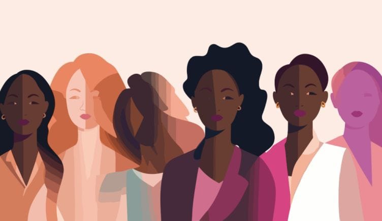 An abstract illustration of women of different skin tones, reflecting diversity. 