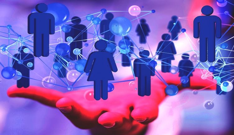 A chief human resource officer holding out their hand with people icons floating above it.