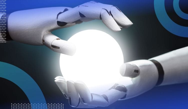 robot with crystal ball illustrate generative AI predictions