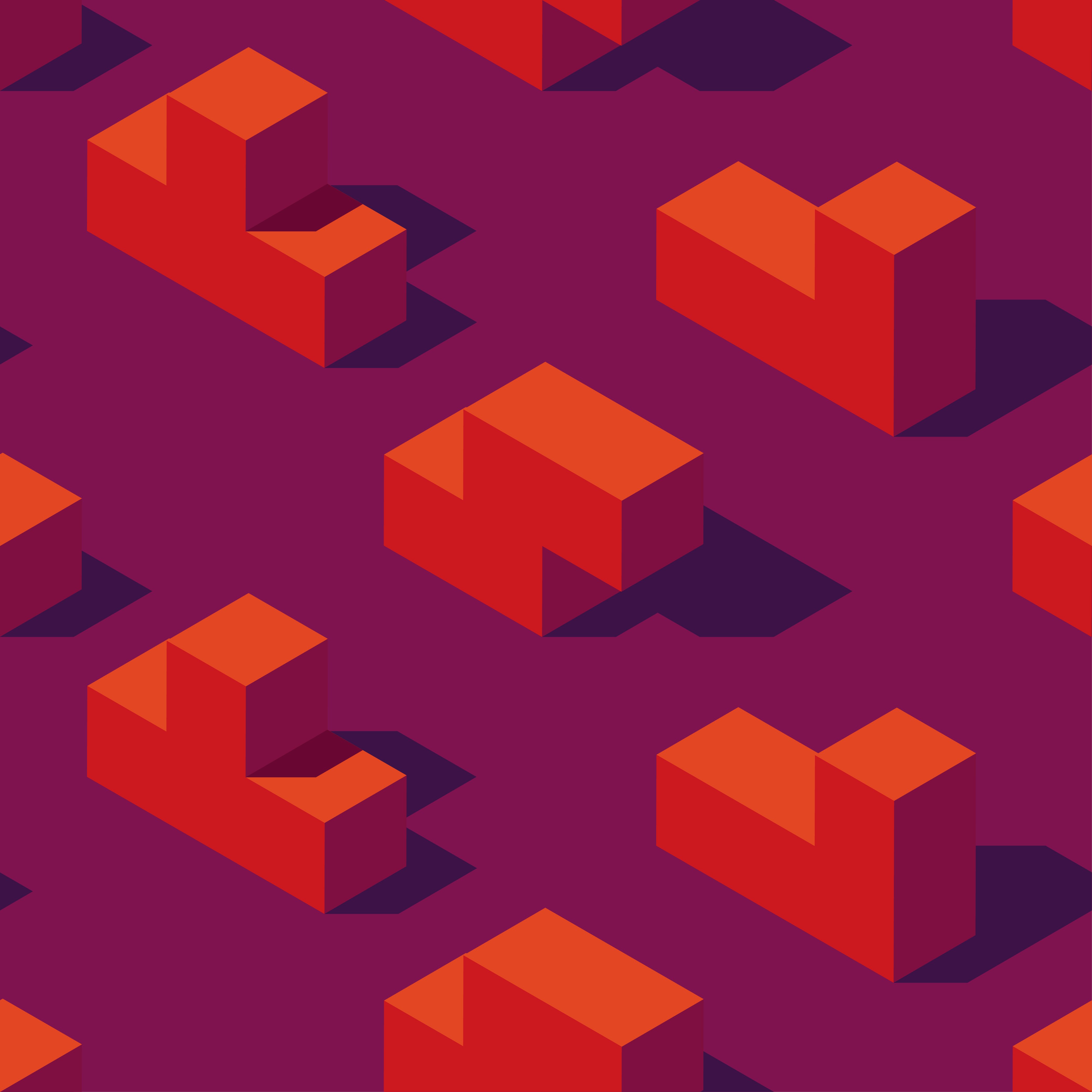 Red Tetris-shaped blocks on a purple background