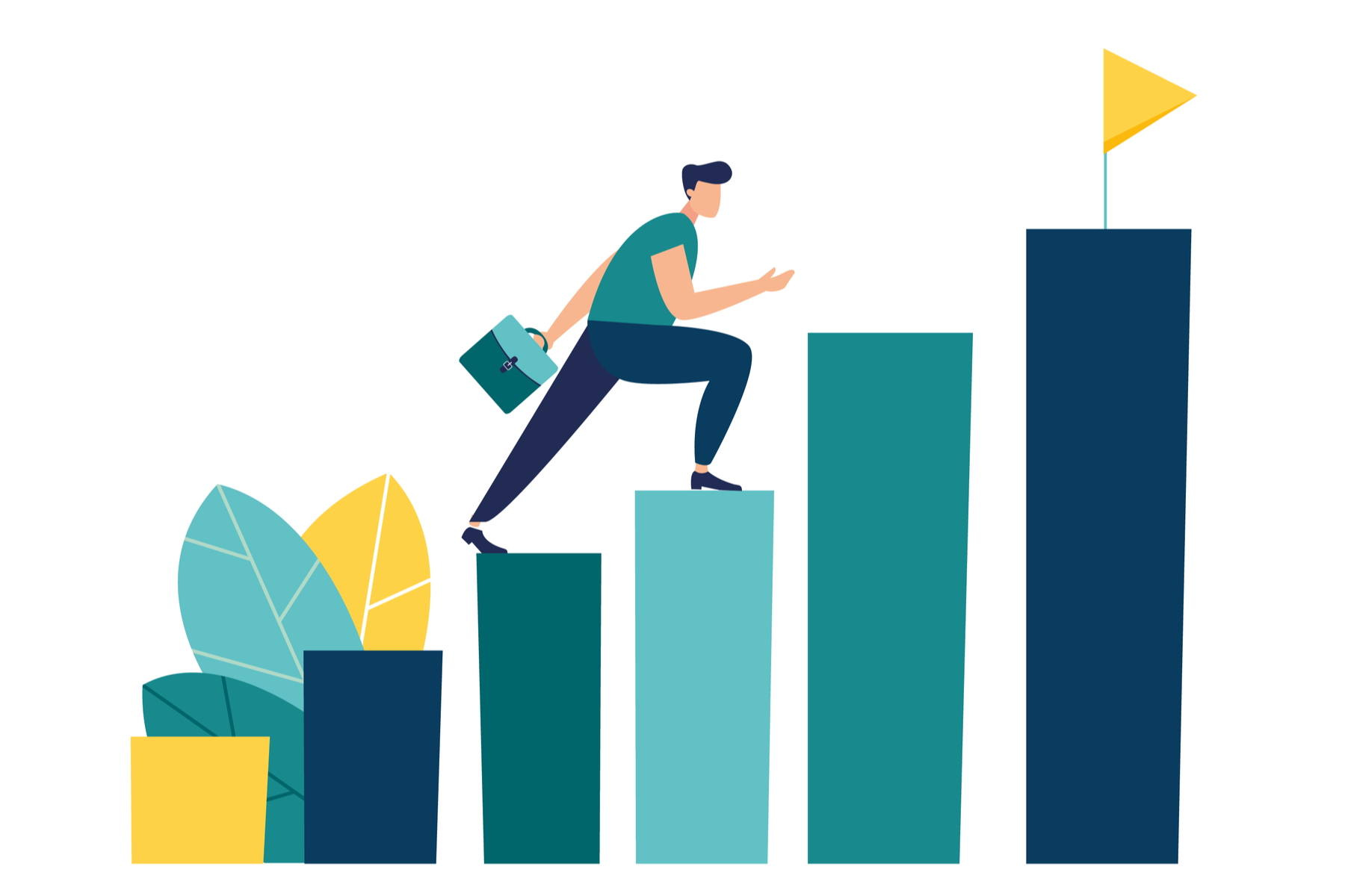 engineering manager ascending a line graph with a briefcase in hand