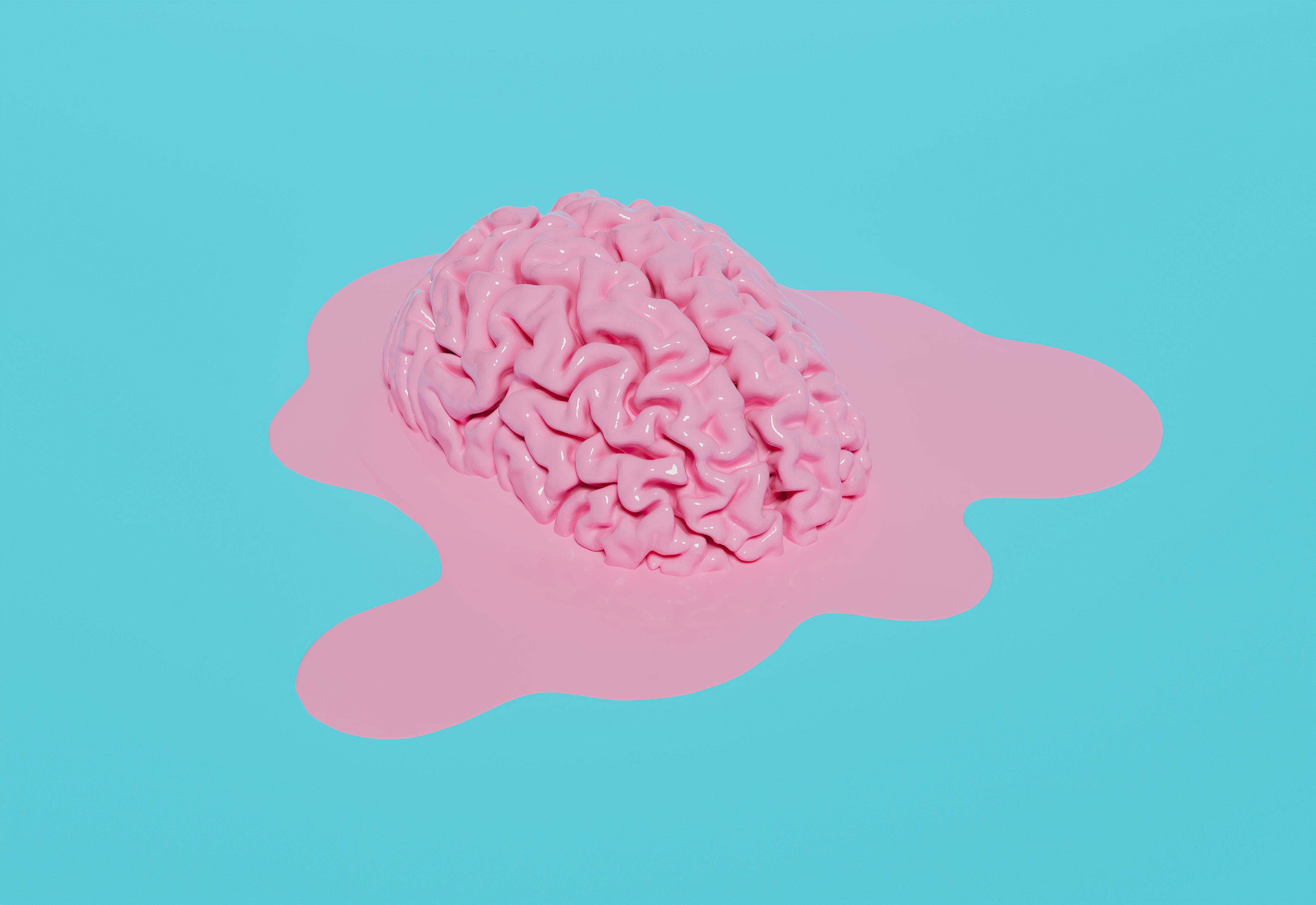 pink brain melting on a blue background