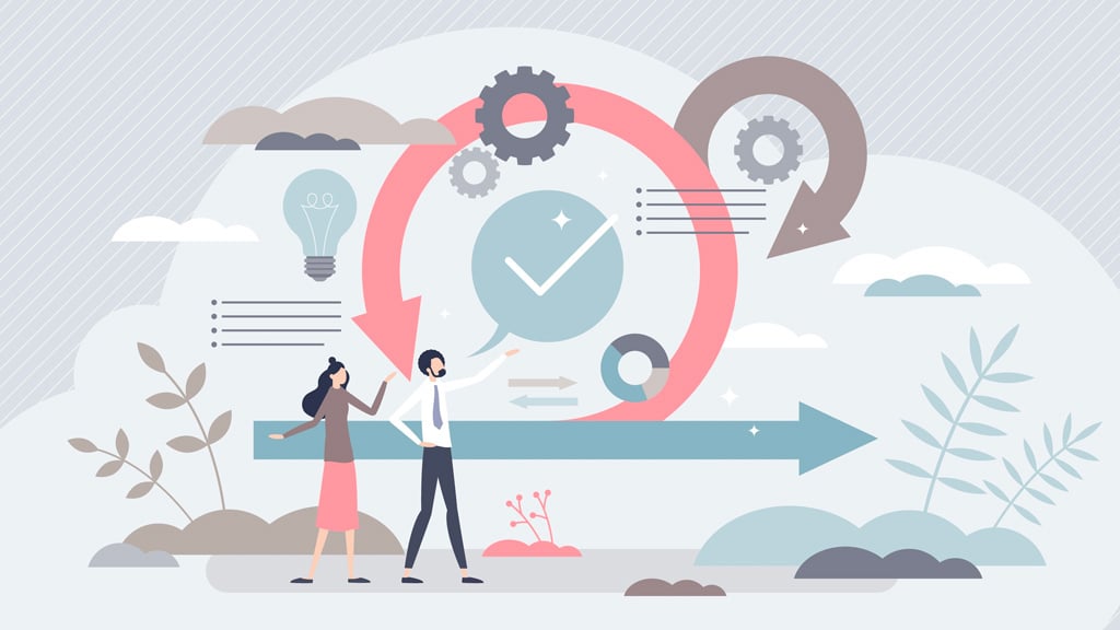 Illustration of people and scrum agile framework plan