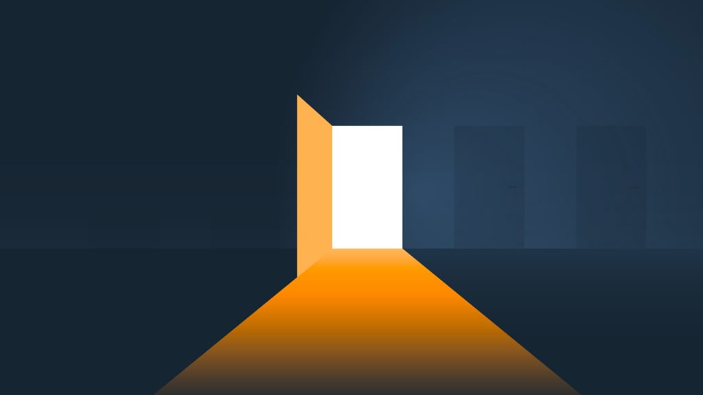 Illustration of a dark room with light coming through an open door