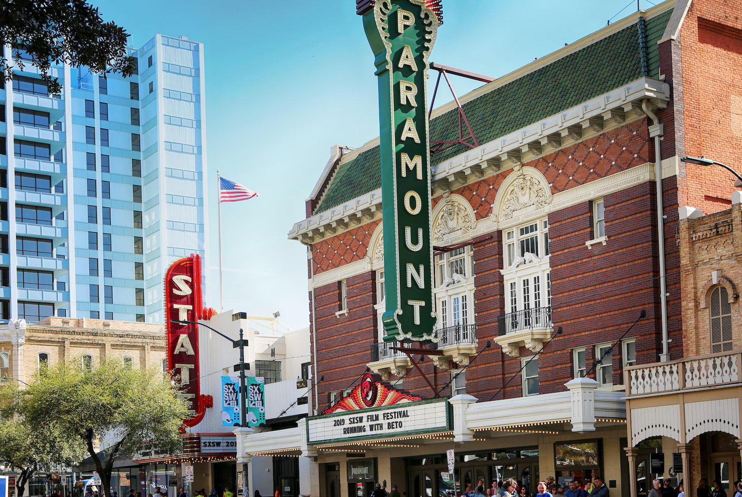 Paramount and State theaters on South Congress St. in Austin