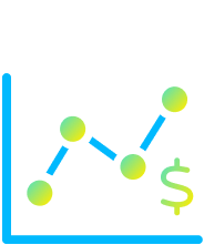 Image of a graph representing data science. Image shows a blue line graph in the shape of an N with green nodes and a green dollar sign. 