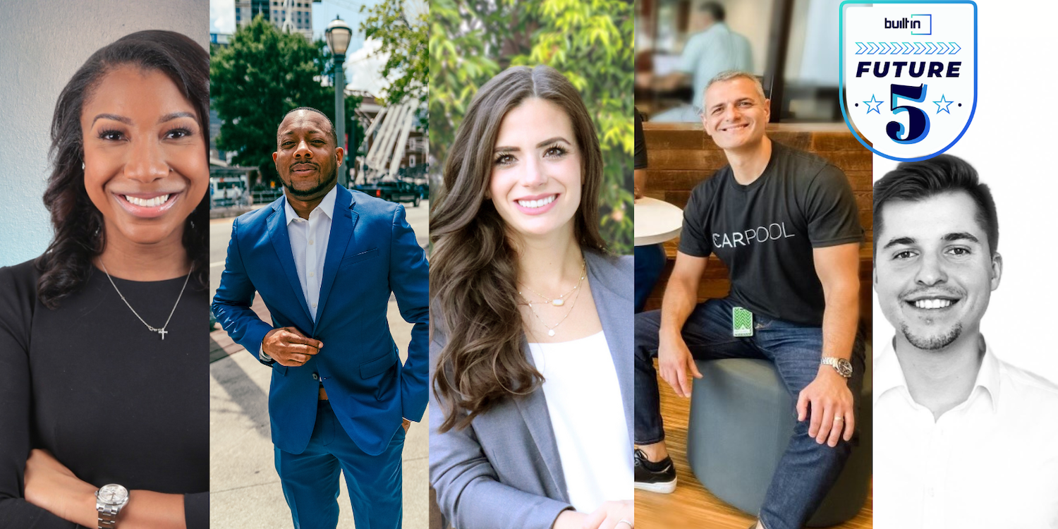 Executives from tech startups included in the Q3 Future 5 series. | Image: ImIn, Pruuvn, Zinnia, Carpool Logistics, Simporter / Built In
